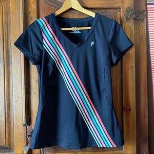 Fila M black tee shirt with fluorescent stripes 🌺
